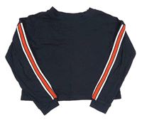 Tmavomodrá crop mikina s prúžkami H&M