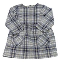 Tmavomodro-okrové kockované pletené šaty Primark