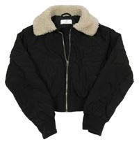 Čierna šušťáková crop zateplená bunda s golierom H&M