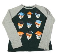 Tmavozeleno-sivé tričko s lebkami GAP