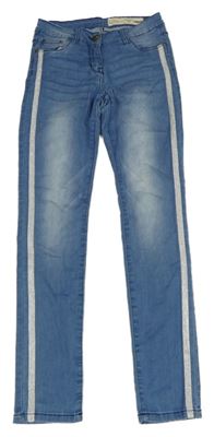 Modré teplákové skinny fit rifle s proužky Pepperts