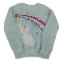 Svetlomodrý chlpatý sveter s jednorožcom F&F