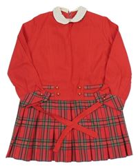 Červeno-kostkované šaty s límečkem 