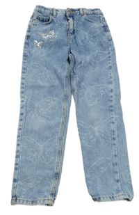 Světlemodré plísňové relaxed rifle s motýlky Denim 