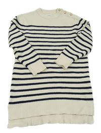 Smetanovo-tmavomodré pruhované pletené šaty s gombíky Zara