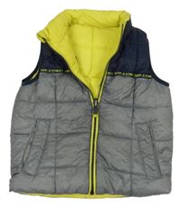 Šedo-tmavomodrá šusťáková prošívaná zateplená oboustranná vesta C&A