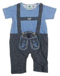 Modro-šedý overal s výšivkou 