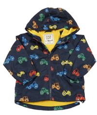 Tmavomodrá šusťáková jarní bunda s traktory a kapucí Matalan