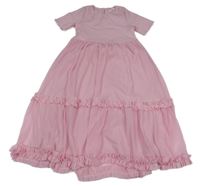 Světlerůžové dlouhé šaty s tylovou sukní a volánky Reserved 