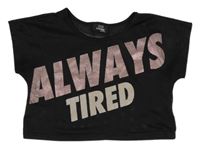 Čierne sieťované crop tričko s nápisom Page one young