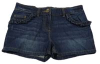 Tmavomodré riflové kraťasy s volánky Next