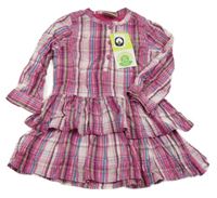 Nové - Farebné kockované plátenné vrstvené šaty Topolino