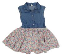 Světlemodro-smotanové kvietkovane košeľové šaty Topolino