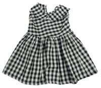 Čierno-biele kockované plátenné šaty s golierikom