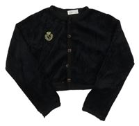 Čierna zamatová prepínaci crop mikina s výšivkou Dinky