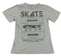 Šedé melírované tričko se skatem Yigga