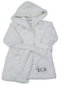 Biely chlpatý župan s logom a opaskom EGK