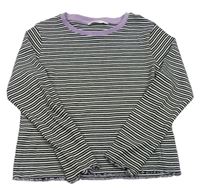 Čierno-bielo-svetlofialové pruhované rebrované crop tričko M&S