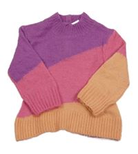 Fialovo-ružovo-svetlooranžový melírovaný vlnený sveter H&M