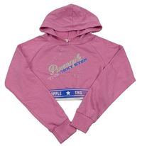 Ružová crop mikina s logy a kamienkami a kapucňou Pineapple