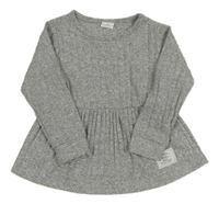 Sivá melírovaná rebrovaná úpletová šatová tunika s nášivkou