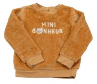 Karamelová plyšová mikina s nápismi a lamou GÉMO