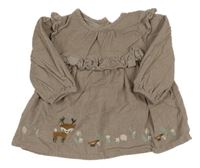 Světlehnědé manšestrové šaty se zvířátky a volánky Matalan