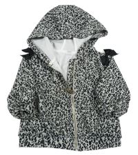 Světlešedo/béžovo-černá vzorovaná propínací mikina s s mašlemi a kapucí RIVER ISLAND