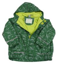 Tmavozelená nepromokavá jarní bunda s dinosaury a kapucí Kiki&Koko