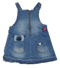 Modré rifľové šaty s očima a hviezdičkou a nápismi F&F