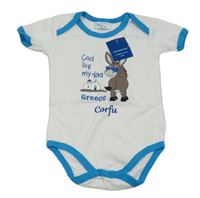 Nové - bílo-modré body oslíkem a nápisy