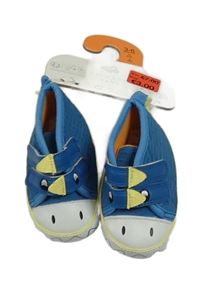 Nové - modro-bílé mačkané textilno/koženkové s dinosaurem PRIMARK vel. 16