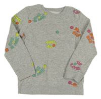 Sivá melírovaná mikina s nápismi a smajíky