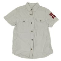 Bílo-šedá pruhovaná košile s nápisy H&M