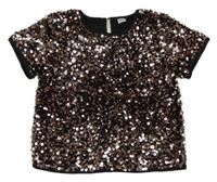 Černo-zlaté sametové flitrové slavnostní crop tričko Tu