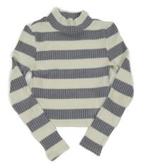 Tmavomodrošedo-biely pruhovaný rebrovaný crop rolák Y.F.K.