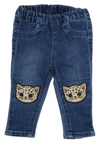 Tmavomodré riflové džegíny s kočičkami H&M