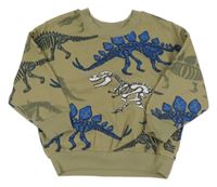 Khaki oversize mikina s kostrami dinosaurů Peacocks