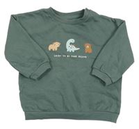 Khakišedá oversize mikina s medvedíkmi a dinosaurom a nápisom H&M