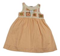 Nové - světleoranžovo-smetanové žebrovano/háčkované šaty se vzorem PRIMARK