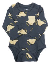 Tmavomodré body s dinosaurami a vreckom so cute