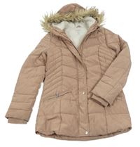 Starorůžová šusťáková zimní bunda s kapucí s kožešinou Primark