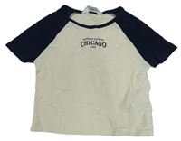 Krémovo-tmavomodré crop tričko s nápisom H&M