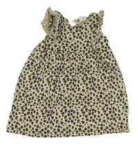 Béžové bavlnené šaty s leopardím vzorom a volánikmi H&M