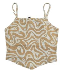 Béžovo-biely vzorovaný asymetrický crop top s kvetmi New Look