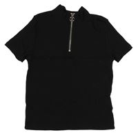Čierne rebrované crop tričko so zipsom zn. H&M