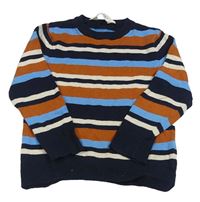 Tmavomodro-hnedo-béžový pruhovaný sveter H&M