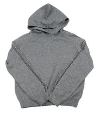 Sivý melírovaný sveter s kamínky na rukávech a kapucňou Primark