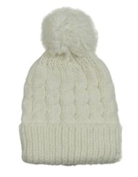 Smotanová pletená čapica s brmbolcom