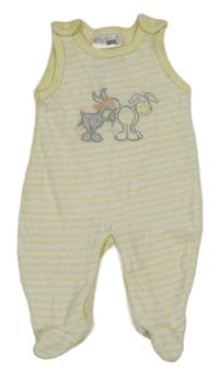 Žluto-bílé pruhované sametové dupačky s oslíky zn. Ergee